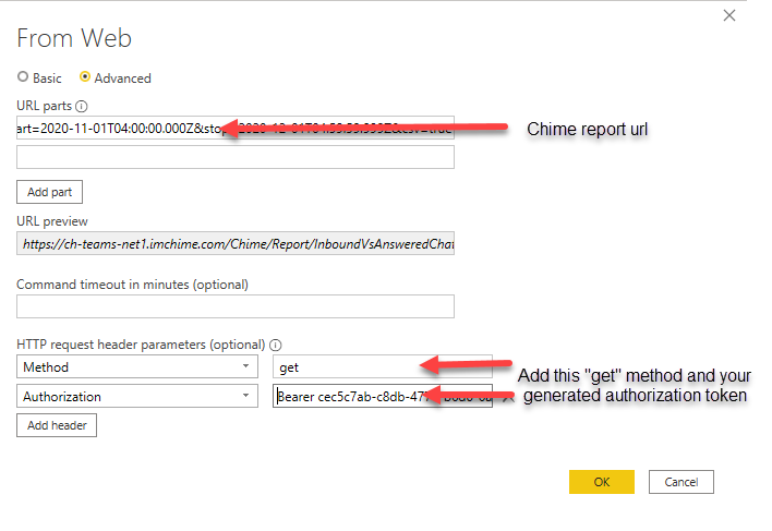 Detailed view of the advanced From Web configuration window