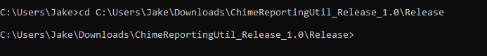 Command prompt running the Chime extraction utility with a one-day window