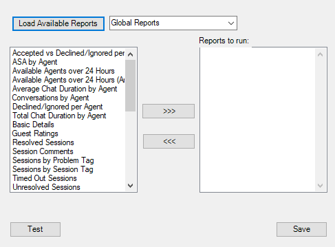 Dropdown for selecting which reports to load from the Chime server