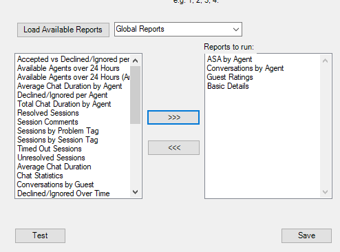 Staged report list in the Chime Reports Extraction Utility